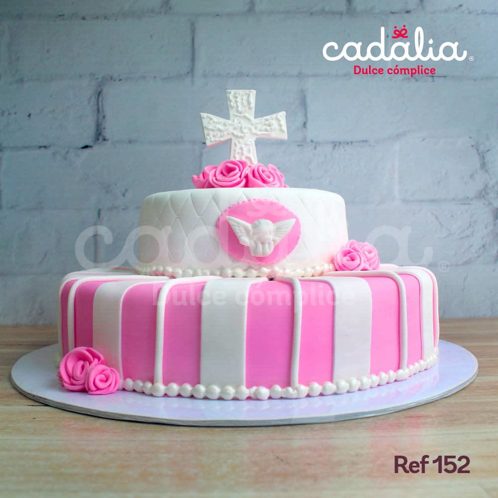 Torta personalizada primera comunión flores rosadas Cadalia